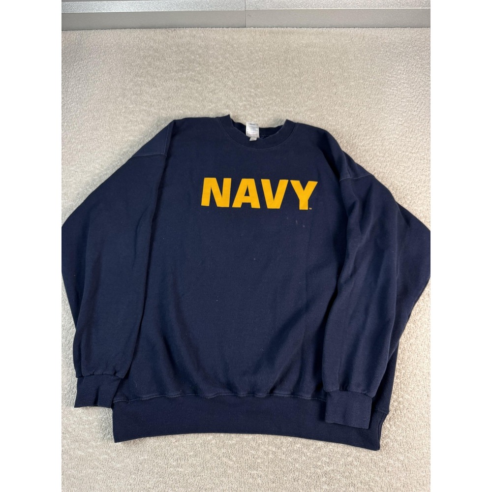 Navy Sweatshirt Mens 2XL Navy Blue Soffe Crewneck Pullover Fleece‎ Military